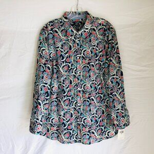 NEW Chaps Ralph Lauren Top Women's Plus 2X Paisley Button Up Blouse Tunic NWT